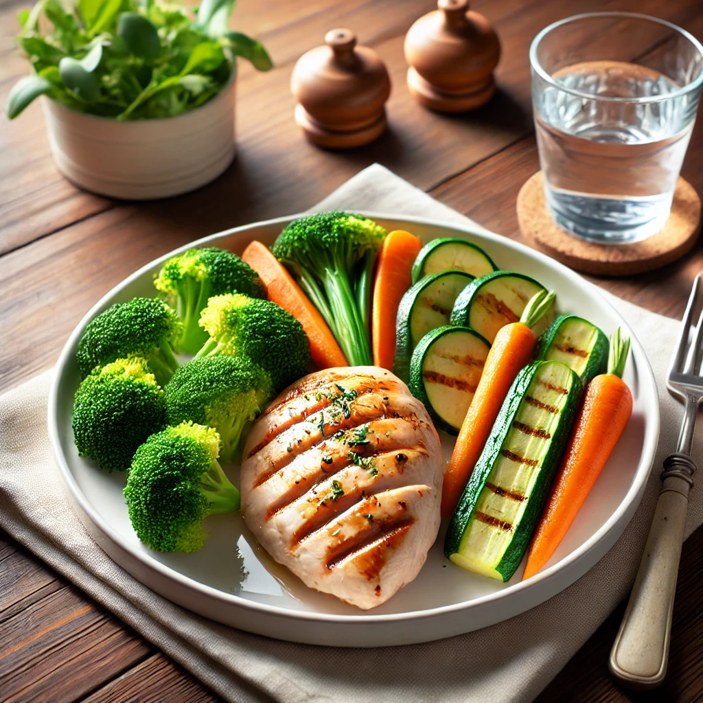 ¿El Pollo Tiene Ácido Úrico? (1) 2 Plato Saludable Con Pollo A La Parrilla Y Vegetales Al Vapor, Ideal Para Quienes Buscan Controlar El Ácido Úrico